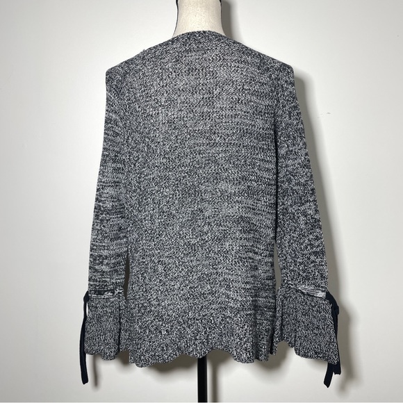 Women’s Loft Sweater, Black/White/Gray Tie Bell Sleeve Sweater M - Picture 3 of 15
